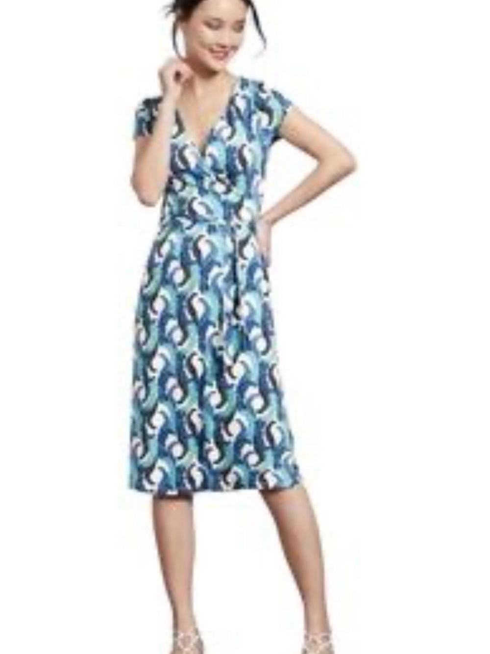 Boden Blue White Patterned Wrap Midi Dress SZ 8 EUC